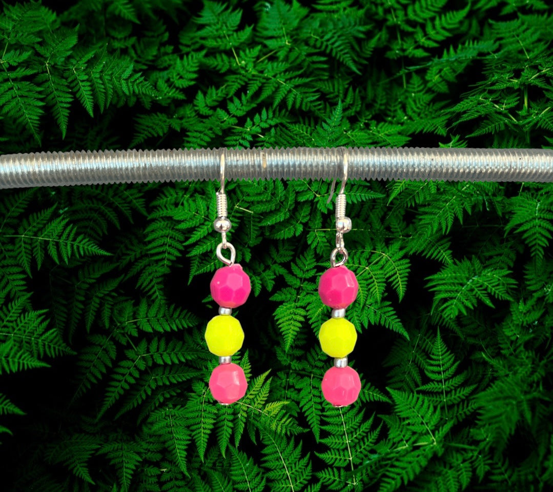 Boucles d'oreilles rose et jaune