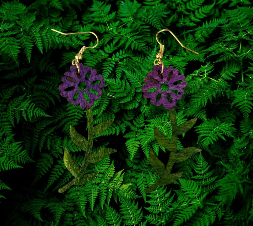 Boucles d'oreilles fleurs en bois