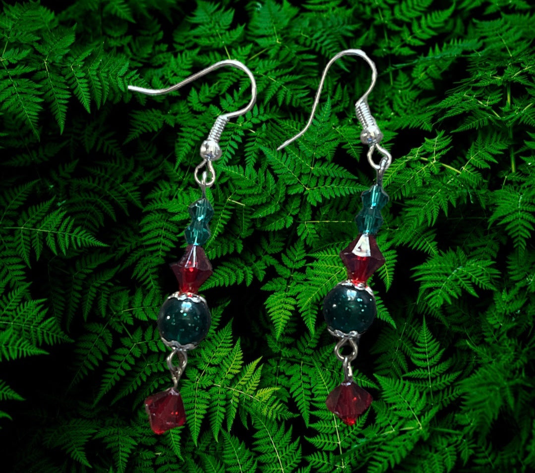 Boucles d'oreilles vertes et rouges