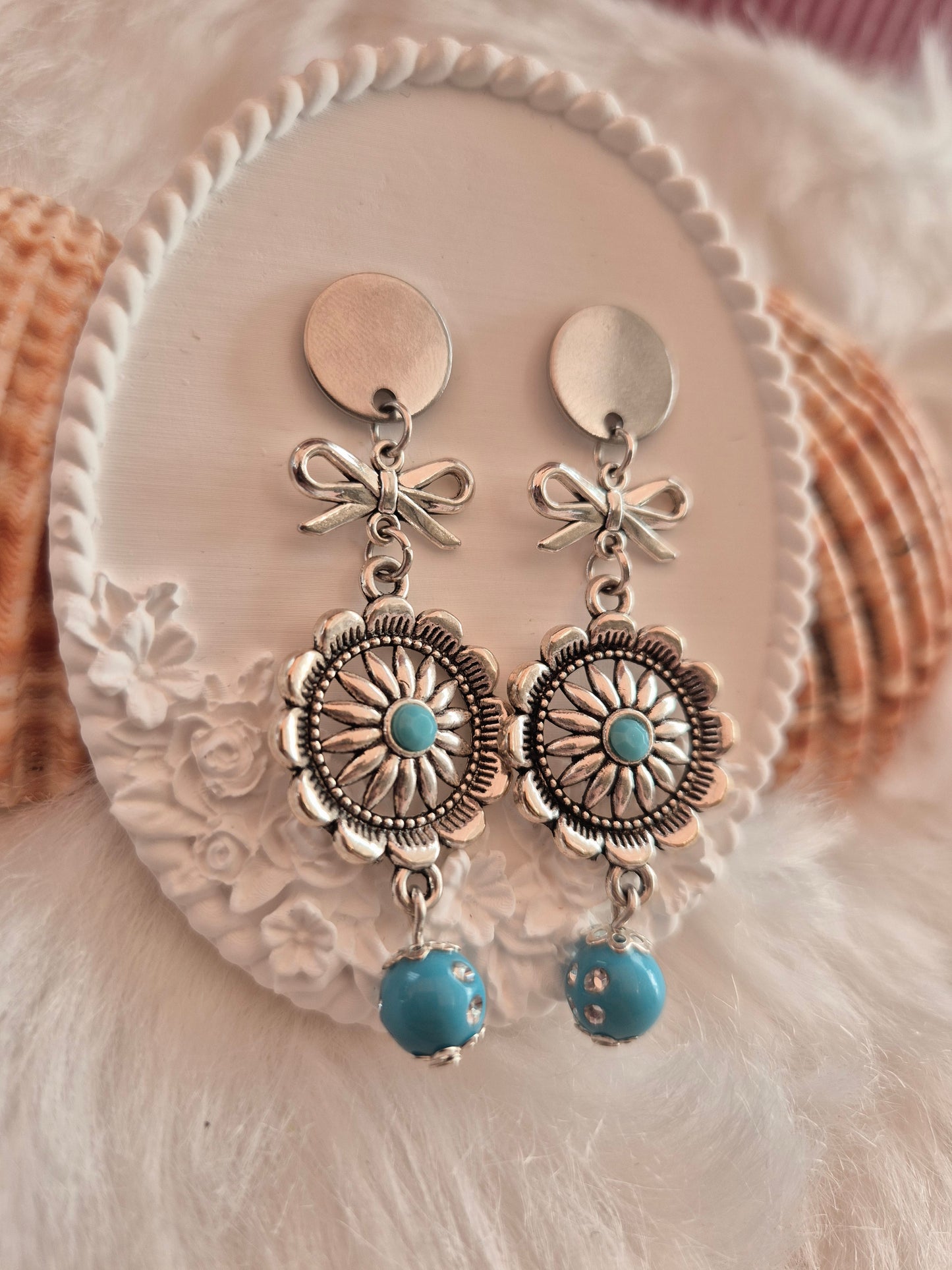 Boucles d'oreilles argenté et turquoise ✨💙 #Bijoux #Argent #Turquoise #Mode