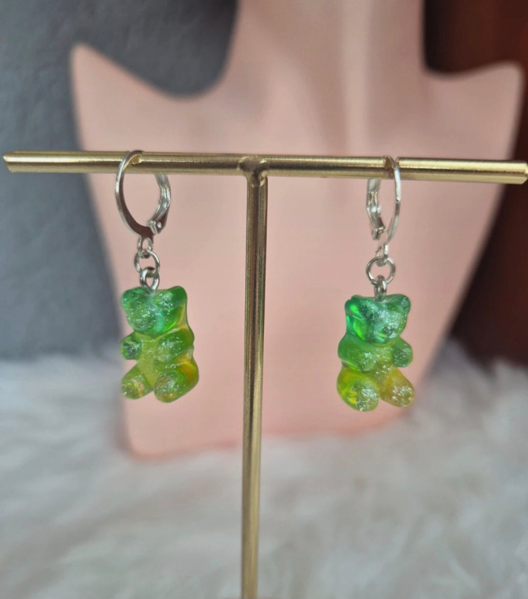 Boucles d'oreilles nounours vert et jaune 🧸💚💛 #Bijoux #Nounours #Couleurs