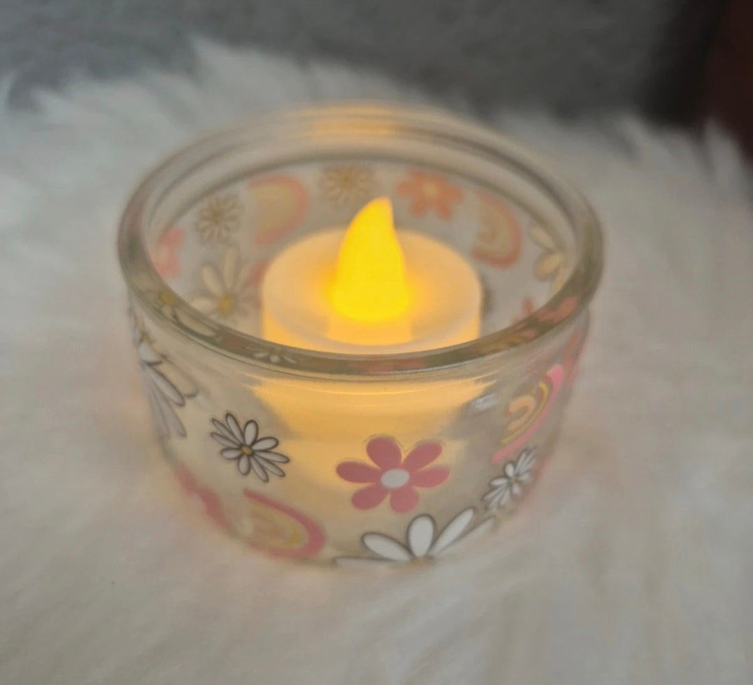 Petit photophore en verre motif fleurs 🌸🕯️ #photophore #verre #fleurs