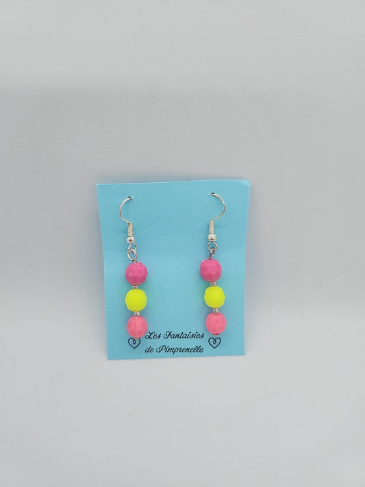 Boucles d'oreilles rose et jaune