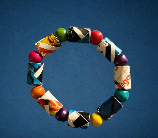 Bracelet perles bois et papier