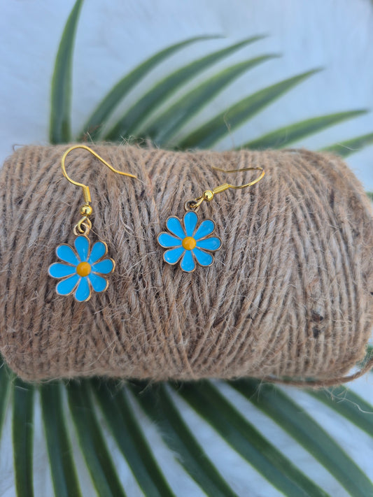 Boucles d’oreilles fleurs bleu et jaune 🌸🌺 #Bijoux #Fleurs #Mode