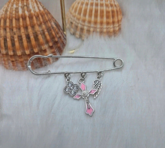 Broche fleur, crois et aile en métal argenté et rose 🌸✨ #Broche #Fleur #Croix #Aile #Métal