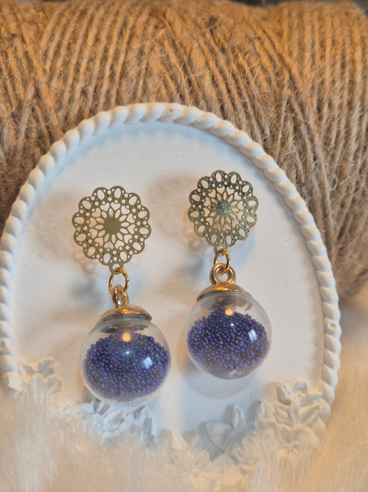 Boucles d’oreilles boule en verre, perles marine 🦪 💎 #Bijoux #Perles #Accessoires